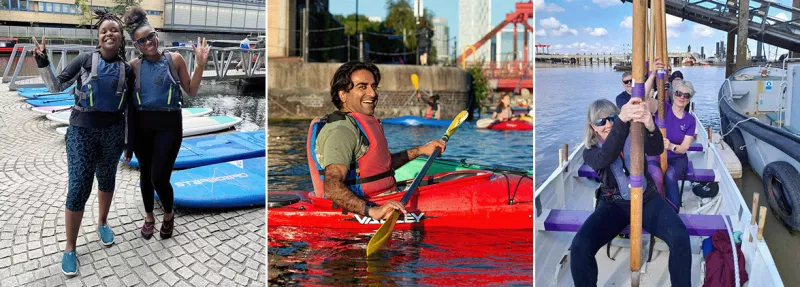 Photos, from left: Black Girls Hike UK, Tower Hamlets Canoe Club, Thames Barbarians