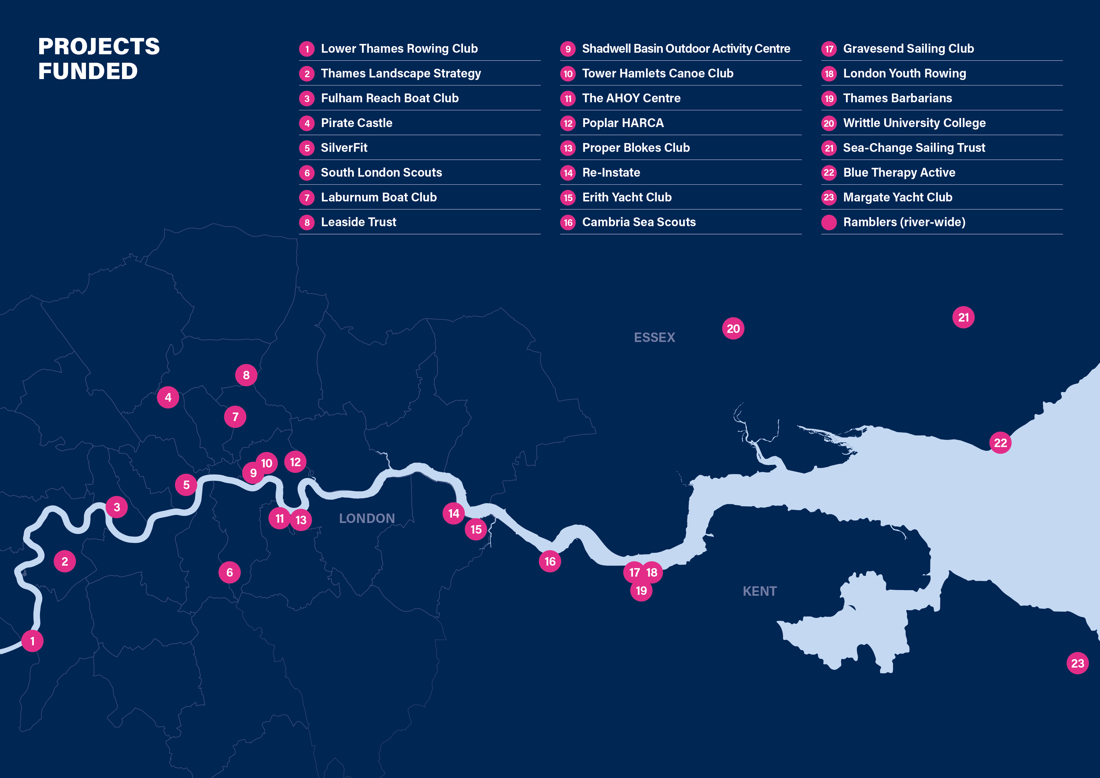 Projects funded map Active Thames Impact 2023