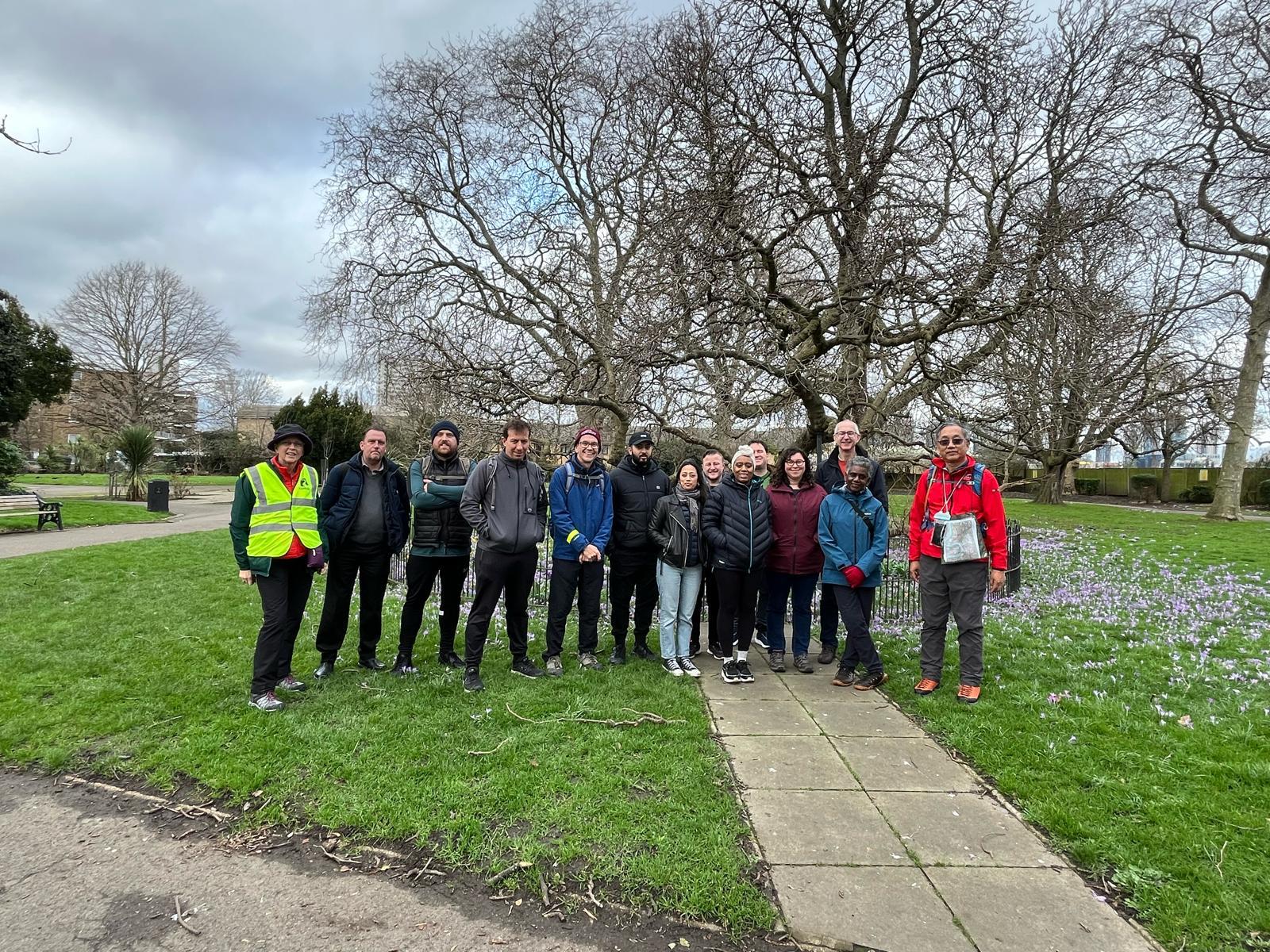 Ramblers on a walk on the Thames Path