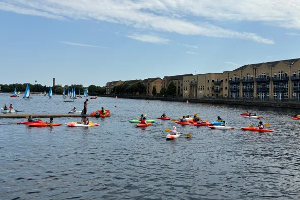Kayaks and Sailing Boats at Docklands Sailing and Watersports Centre