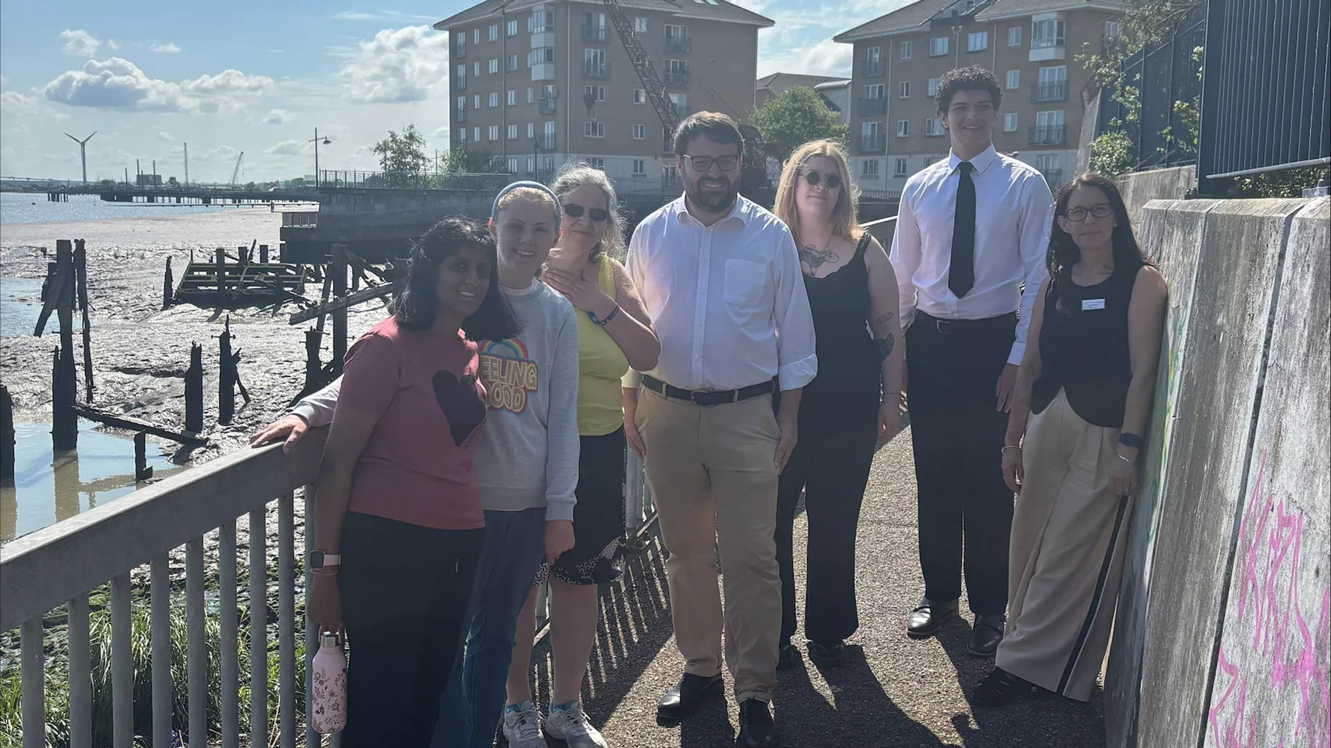 Thomas Turrell AM and ReInstate staff and participants on the Thames Path in Erith